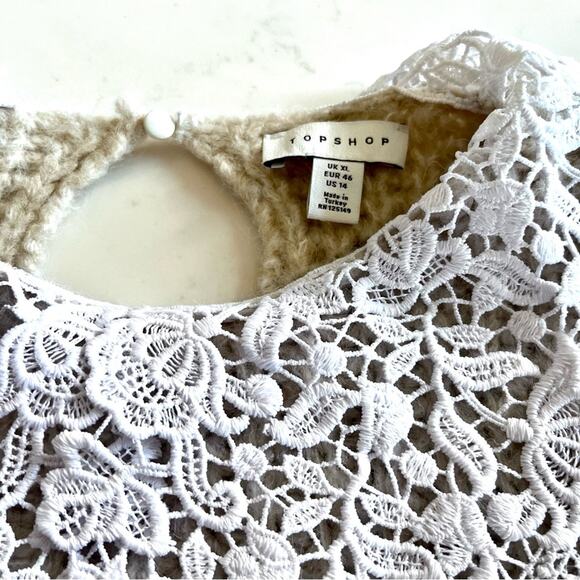 Topshop crochet exaggerated collar sweater in ecru size XL - Picture 6 of 10